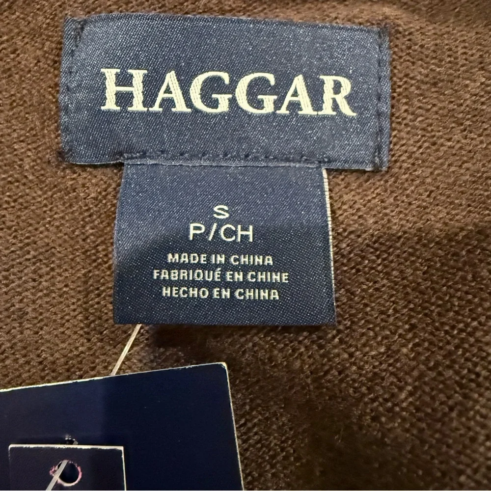 Haggar Cashmere Sweater cotton Brown Zip Up Classic Knit Men's Size S - Picture 9 of 10